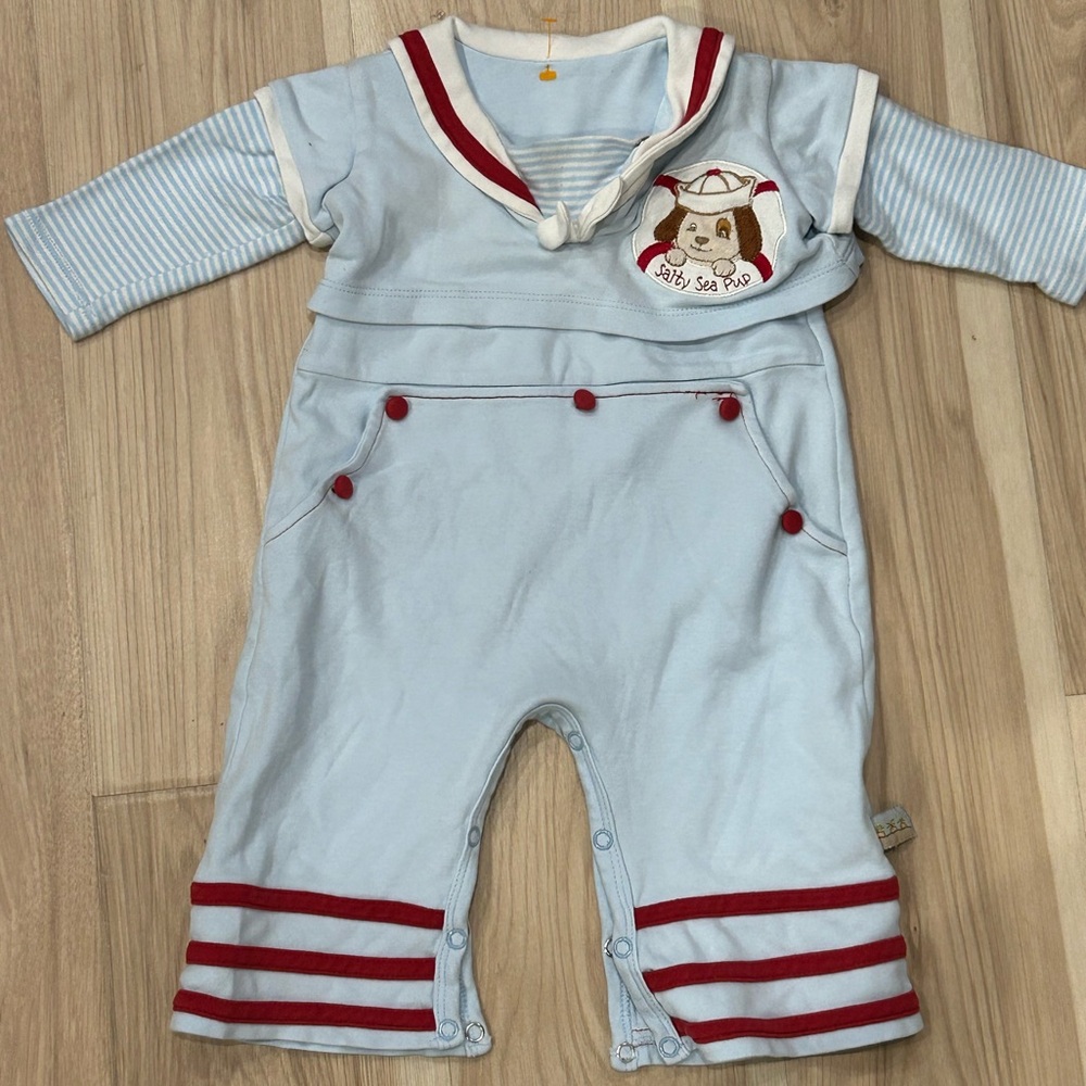 Bunnies by the Bay Light Blue/Red Baby One Piece Size 3-6 Month (60-70), Retired